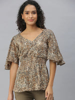 Women's Beige Printed Tops-AE-10306-A-Beigeblack