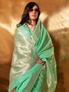 Saree Mall Women's Linen Sea Green Woven Design Designer Saree With Blouse Piece-KELLY371006