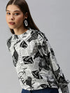 Women White Printed Top-AE-7022-Whiteblack