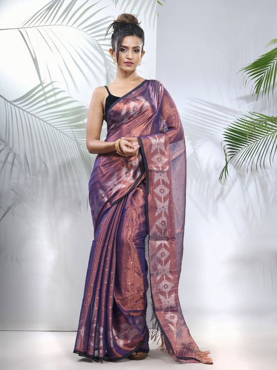 Blue Polka Dots Tissue Saree With Stripes Pallu-MA56TIS33830031