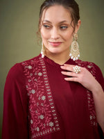 Women Maroon Yoke Embroidered Shirt With Palazzos