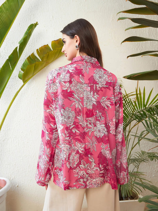 Women Pink Floral Oversize Shirt