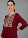 Ahika Women Maroon Silk Blend Yoke Design Kurta Set