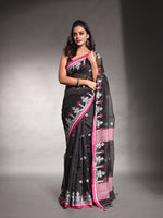 Black Cotton Silk Saree With Texture Border-MA54CTSL33610111