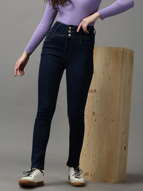 Women's Navy Blue Solid Skinny Fit Denim Jeans-GZ-5282-Navyblue