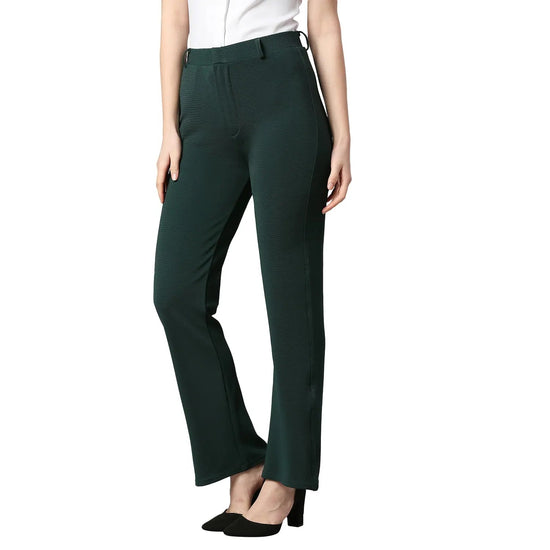 Smarty Pants Women's Cotton Lycra Bell Bottom Bottle Green Color Formal Trouser-SMPT-849E-S