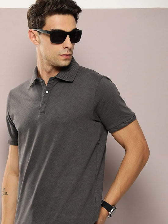 Dillinger Grey Solid Regular Snap Polo T-shirt