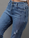 Women's Blue Solid Straight Fit Denim Jeans-IM-9969-Blue