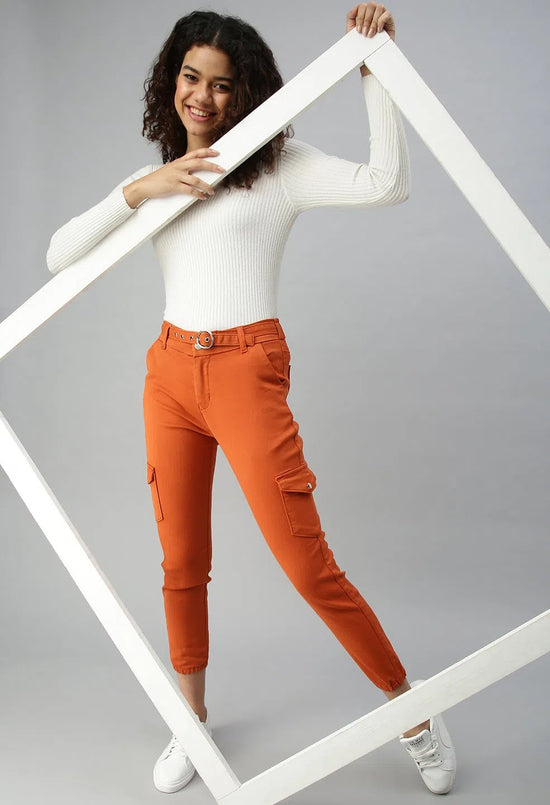 Women's Orange Solid Denim Jeans-LTJO22019-Orange