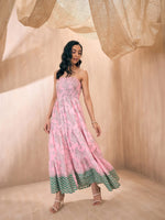 Women Pink Floral Tube Maxi