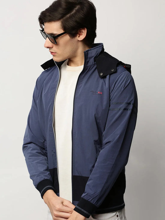 Men Blue Colourblock Casual Bomber Jackets-LBR-810-Blue