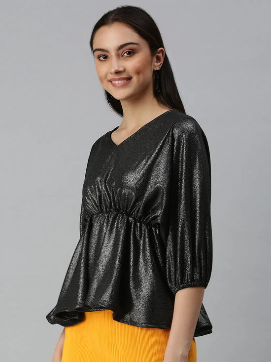 Women's Solid Black Top-AE-10206-Black