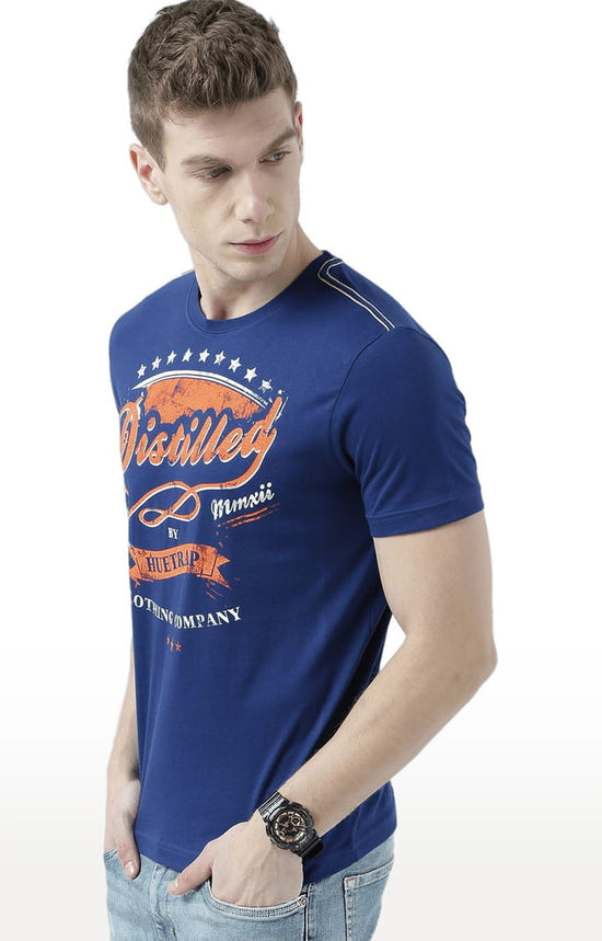 Huetrap Blue Mens Short Sleeve Graphic Printed Tshirt-HT17MKGRALNY01139