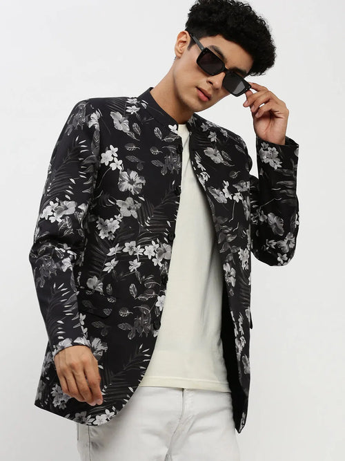 Men Black Printed Blazer-SOBLZ-85-08-Black