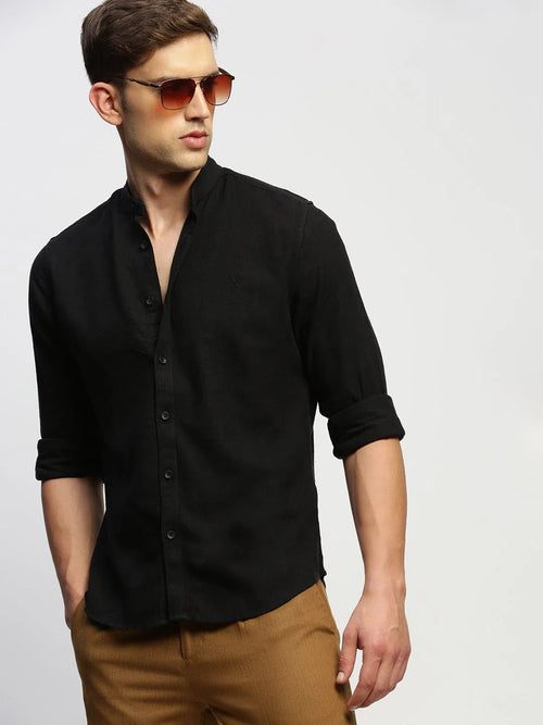 Men Black Solid Shirt-DINAH-1680-Black