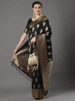 Saree Mall Women's  Blend Black Woven Design Designer Saree With Blouse Piece-15PAKHI1609