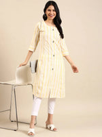 Women's Yellow Striped Straight Kurta-SKC-3351-Yellow