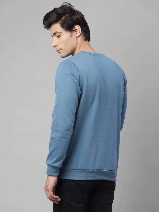 Rigo Blue Printed Round Neck Full Sleeve Fleece Sweatshirt