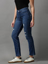 Women's Blue Solid Fit Denim Jeans-GZ-5305-3-Blue