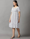 Women's White Polka Dots Fit and Flare Dress-ARN-6618-White