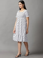 Women's White Polka Dots Fit and Flare Dress-ARN-6618-White