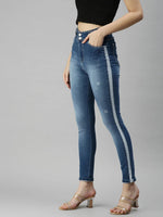 Women's Blue Solid Denim Slim Jeans-LT-22070B-Blue