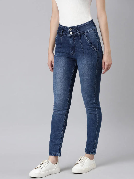 Women Blue Solid Slim Fit Denim Jeans-GZ-5547-2-Blue