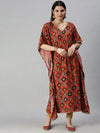 Women's Orange Printed Kaftan Kurta-GW2333-Coral