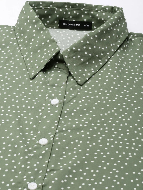 Women Olive Polka Dots Shirt Dress-AE-15992-Olive