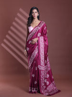 Burgundy Silk Soft Saree With Texture Print-MA60BSL01400051