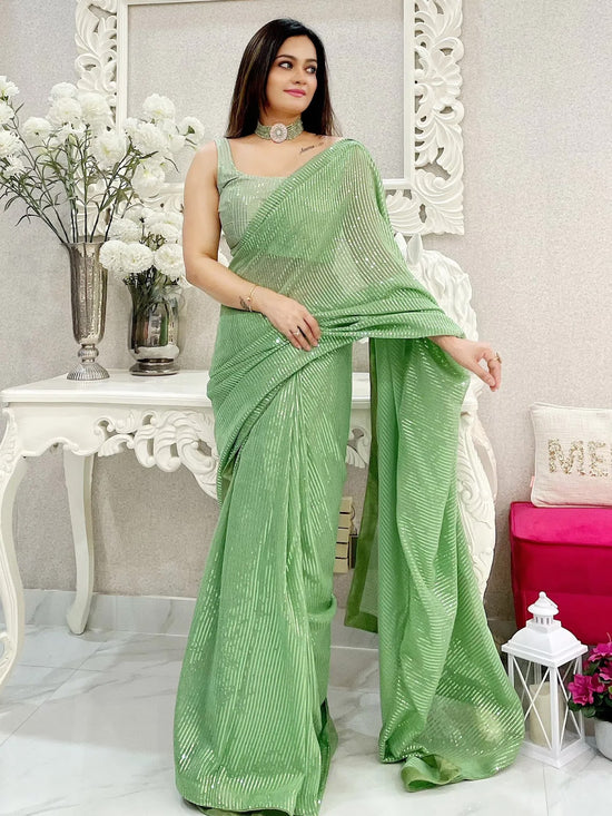 Saree Mall Women's Georgette Light Green Embellished Designer Saree With Blouse Piece-KESARI7209