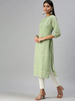 Women's Green Embroidered Straight Kurta-SKC3208-Green