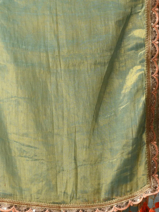 Pistachio Green Shimmer Tissue Saree With Gota Patti Borders-MA62TIS33990014