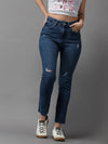 Women's Blue Solid Slim Fit Denim Jeans-GZ-5180-2-Blue