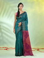 Teal Cotton Saree With Geomatric Patterns-MA66BCT43830034