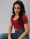 Women's Red Solid Crop Top-PC-2003-Maroon