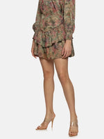 Floral Brown Ruffle Mini Skirt-17327