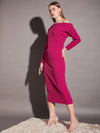 Drop shoulder fitted midi dress in Pink Color