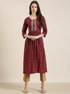 Women Maroon Floral A-Line Kurta-AT-A899-NC-Maroon