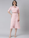 Women Pink Solid Shirt Dress-DF-4696-Pink