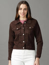 Women's Coffee Brown Solid Open Front Jacket-GZ-5577-Coffeebrown