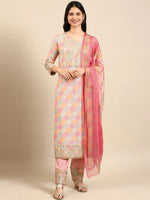 Women's Pink Colourblock Kurta Set-GW-3139-Pink