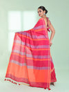 Punch Pink Cotton Saree With Stripes Design-MA59CT06530021