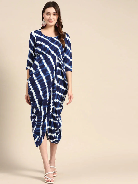 Overlap Midi Dress in Navy