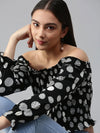 Women Black Printed Fitted Top-AE-10267-Blackwhite