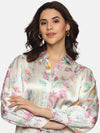 Floral White Satin Shirt-17328