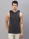 Rigo Dark Grey Hooded With Kangaroo Pocket Sleeveless T-Shirt Vest