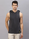 Rigo Dark Grey Hooded With Kangaroo Pocket Sleeveless T-Shirt Vest