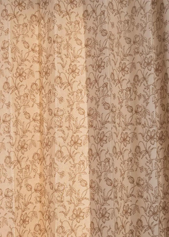 French Farmhouse 100% cotton floral curtain for living room - Room darkening - Beige - Pack of 1-230423034