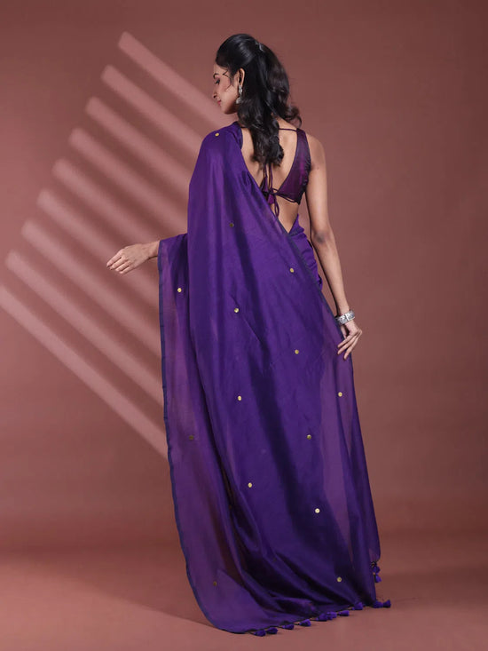 Purple Pure Cotton Soft Saree With Sequined Work-MA59CT06510034